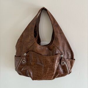 Bueno Brown/Cognac Crocodile-Embossed Women's Shoulder Bag